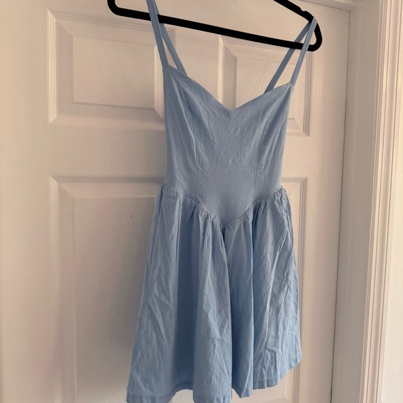 NWT HELLO MOLLY Sunbeam Warmth Light Blue Linen Mini Dress S 4 - Picture 10 of 11